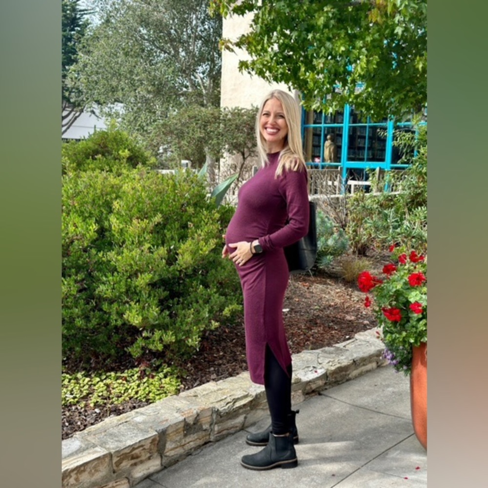 Long sleeve purple maternity dress